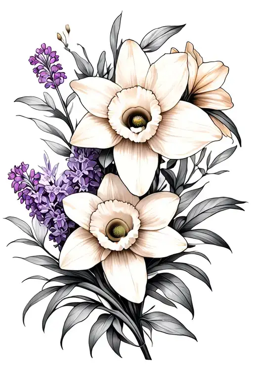 Daffodils, Lilacs and Azaleas tattoo design idea