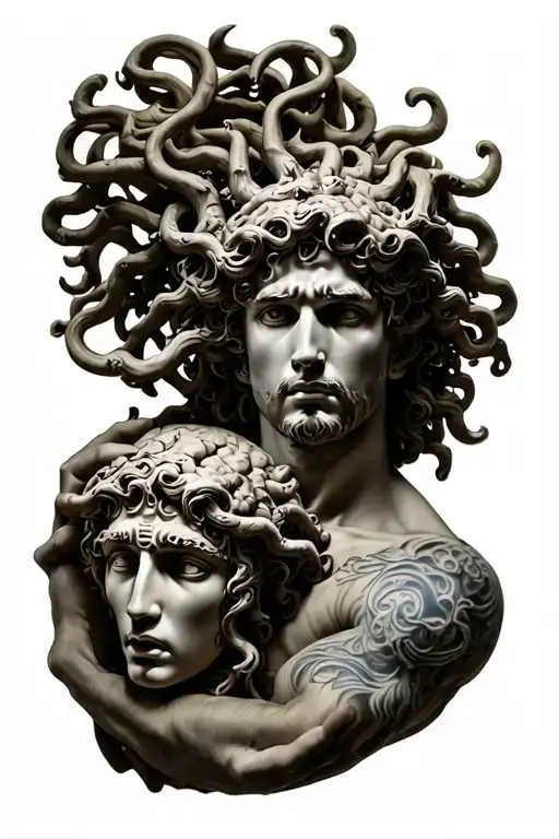 Perseus holding Medusa head tattoo design idea