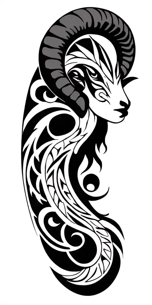 Maori tattoo with Aries zodiac sign tattoo design idea
