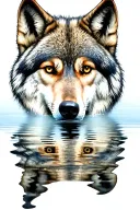 wolf face staring into water reflection  tattoo design idea