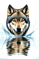 wolf face staring into water reflection  tattoo design idea