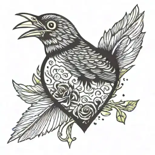 Bird, eye, heart, loneliness, hole, broken, tattoo design idea