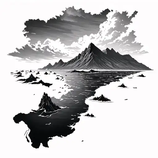 sea map with table mountain range tattoo design idea