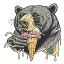 black bear with ice cream dripping down tattoo design idea