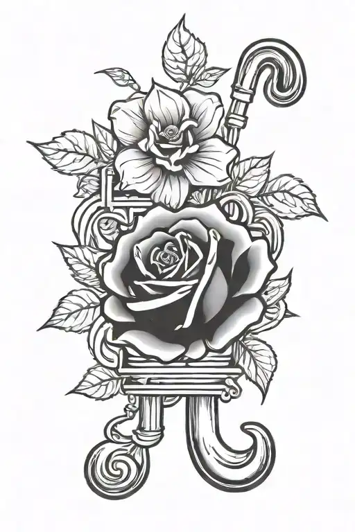 plumber, music, black rose tattoo design idea