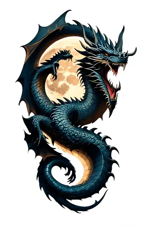 norse dragon intertwined around the moon tattoo design idea