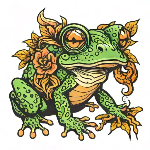 frog high smoking joint surrounded tattoo design idea