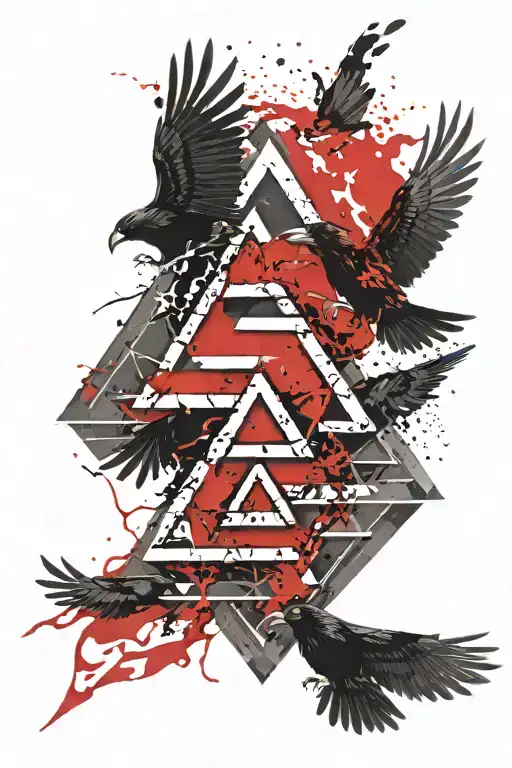 valknut symbol with ravens flying tattoo design idea