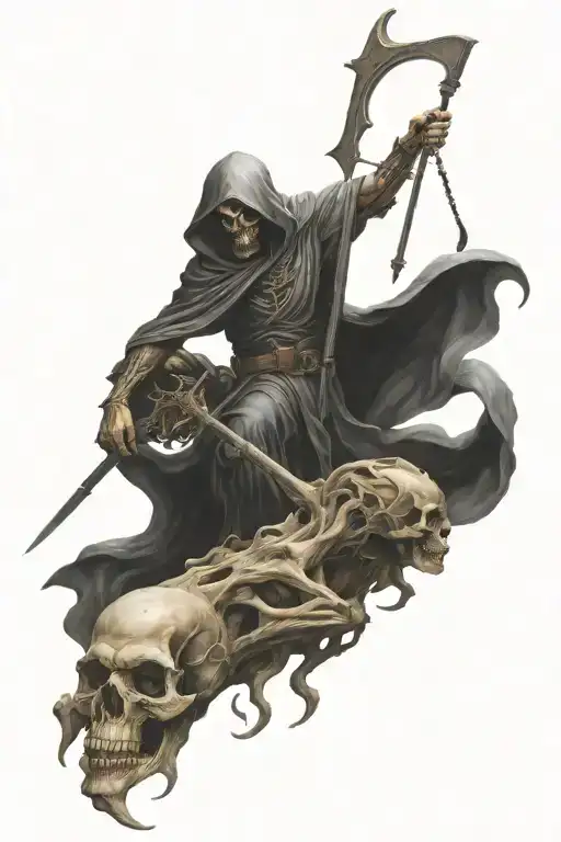 A combination of a reaper and arch angel symbolizing the balance between life and death tattoo design idea