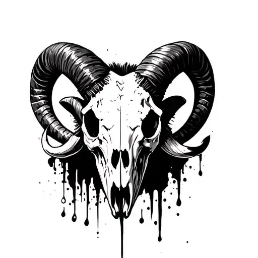 Ram skull black devil horns tattoo design idea