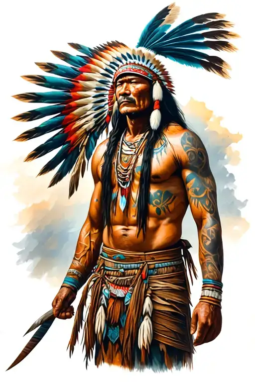 Apache warrior standing side tattoo design idea