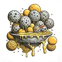 bouncing cheese balls incorporated tattoo design idea