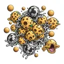 bouncing cheese balls incorporated tattoo design idea
