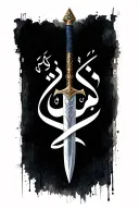 sword with arabic calligraphy tattoo design idea