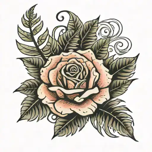 NEW ZEALAND SILVER FERN NAUTICAL ROSE tattoo design idea