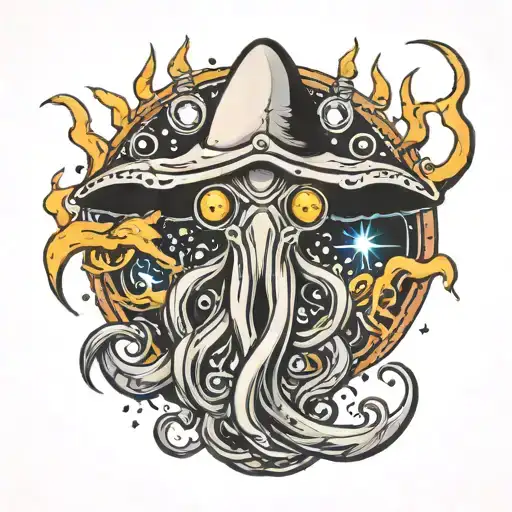 SQUID HOLDING LIGHTING BOLTS  tattoo design idea