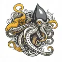 SQUID HOLDING LIGHTING BOLTS  tattoo design idea