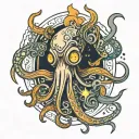 SQUID HOLDING LIGHTING BOLTS  tattoo design idea