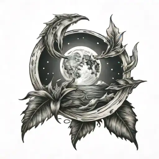 moon and ocean spirit symbol tattoo design idea