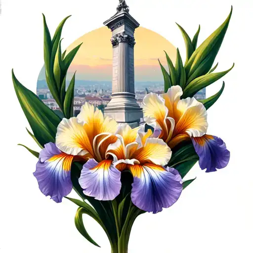 Flower Iris with a monument in the city of Rome tattoo design idea