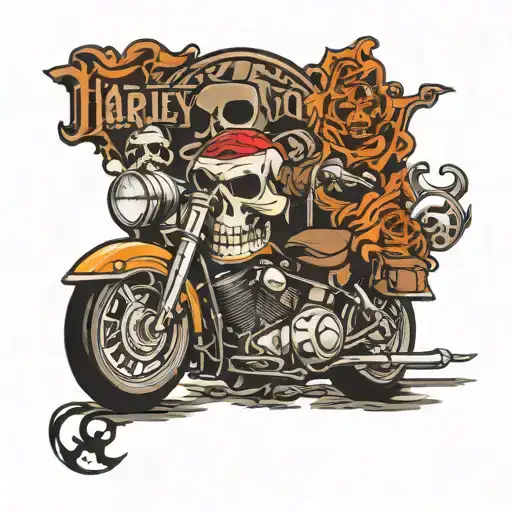 skull harley davidson motorcycle tattoo design idea