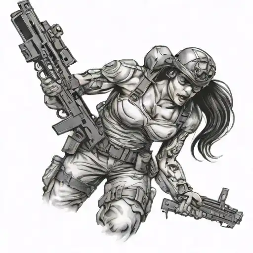 female us marine breaking through skin tattoo design idea