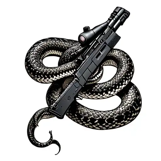 rattlesnake wrapping around a sniper rifle tattoo design idea