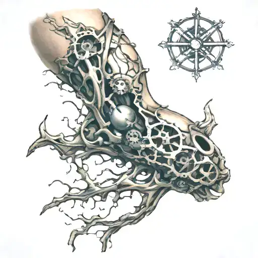bio mechanical ripped skin tattoo design idea