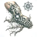 bio mechanical ripped skin tattoo design idea