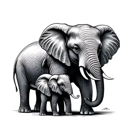 Mama Elephant And Baby Elephant tattoo design idea