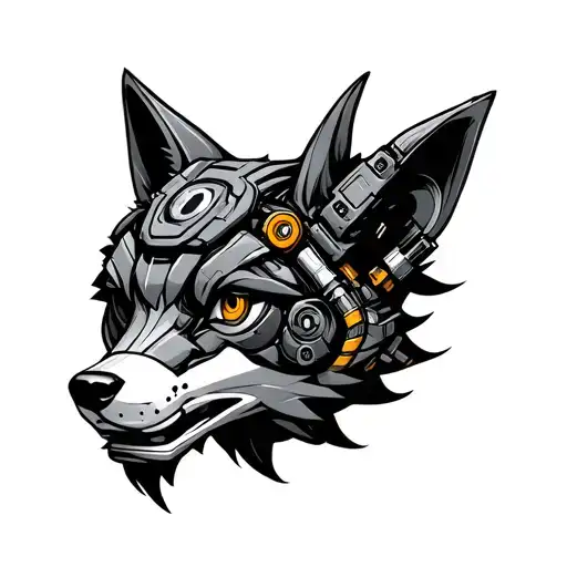 Mechanical fox head made of battery parts tattoo design idea