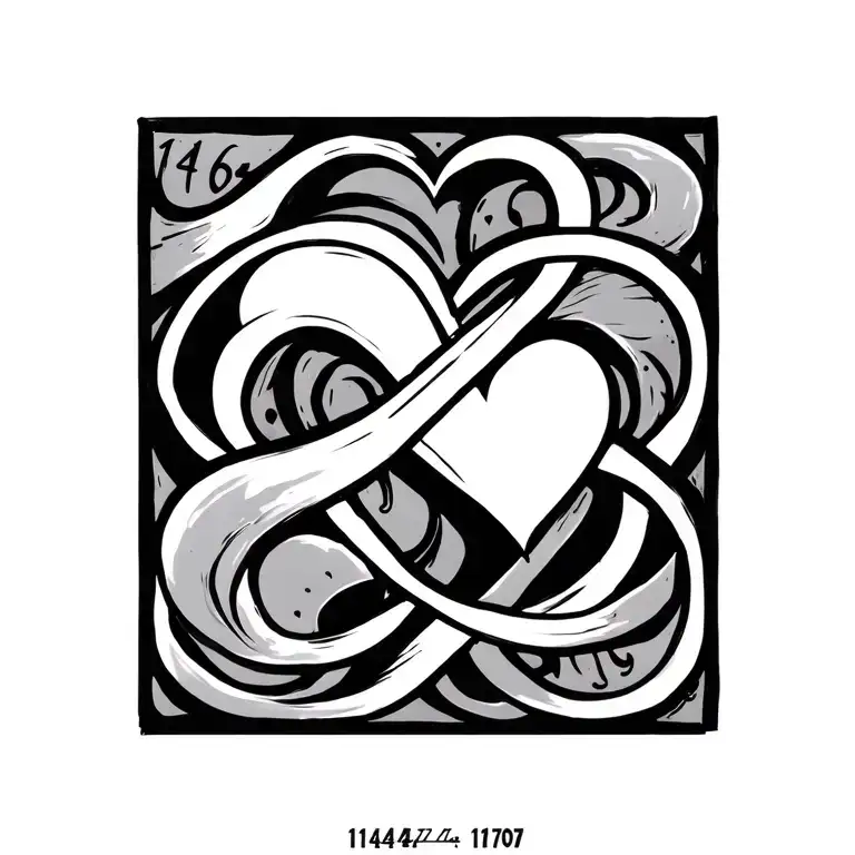 infinity symbol with heart with number 11464 and 11707 tattoo design idea