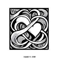 infinity symbol with heart with number 11464 and 11707 tattoo design idea