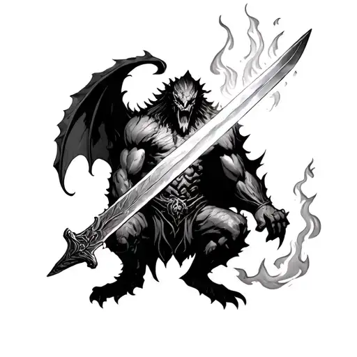 Lord of the Rings Balrog with flaming sword tattoo design idea
