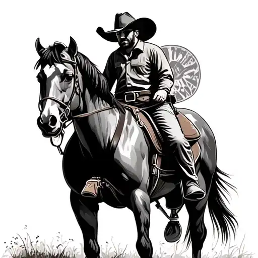 cowboy riding a horse standing tattoo design idea