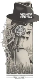 v for vendetta. hat with city skyline in the background with qr code tattoo design idea