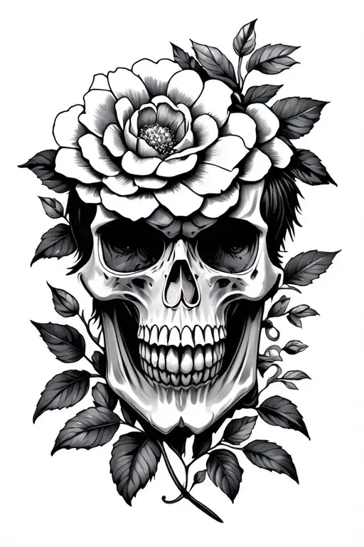 Poe raven with flower skull tattoo design idea