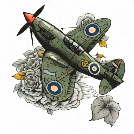 Supermarine Spitfire with butterfly wings spread tattoo design idea