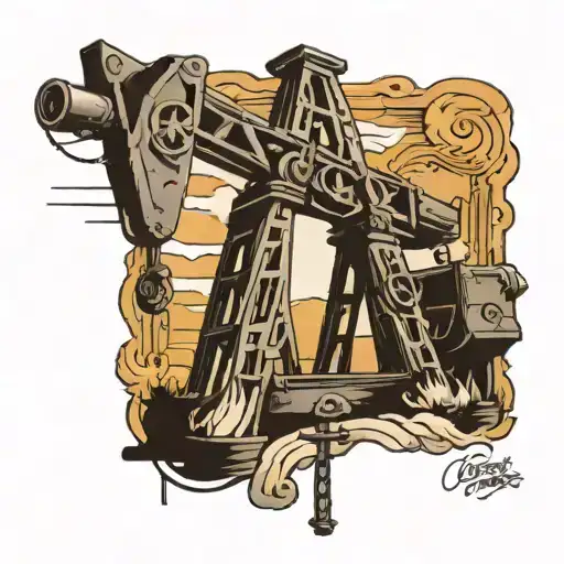 cross pumpjack tattoo design idea