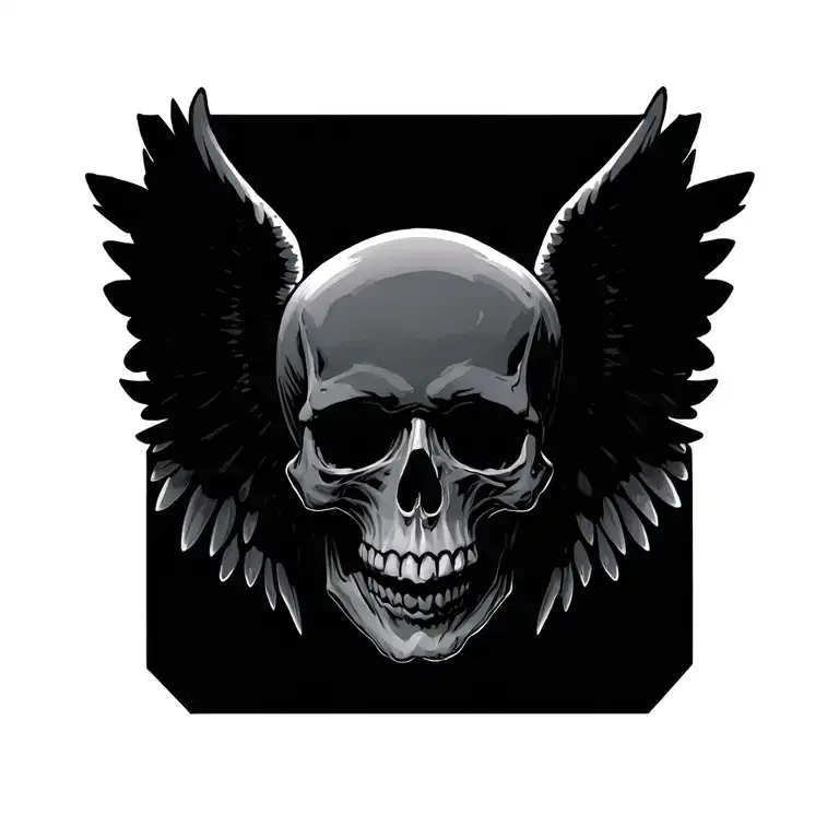 skull and wings tattoo design idea