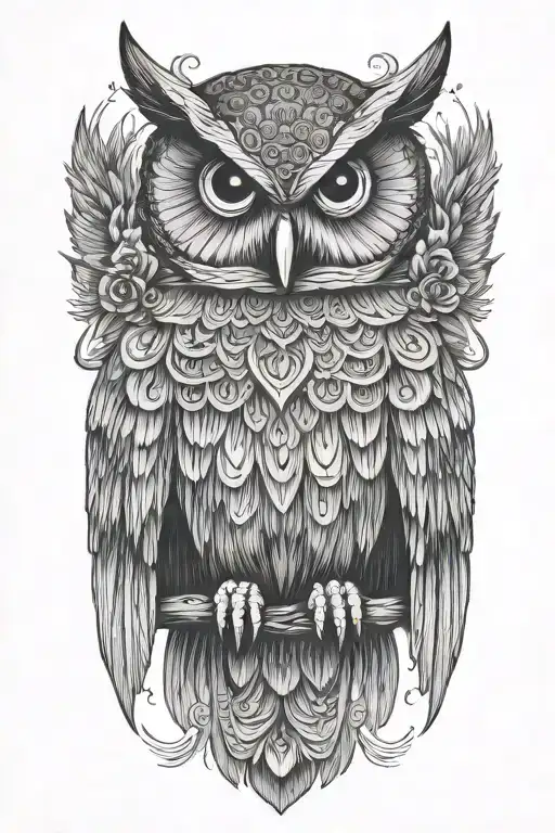 owl with wings spread tattoo design idea