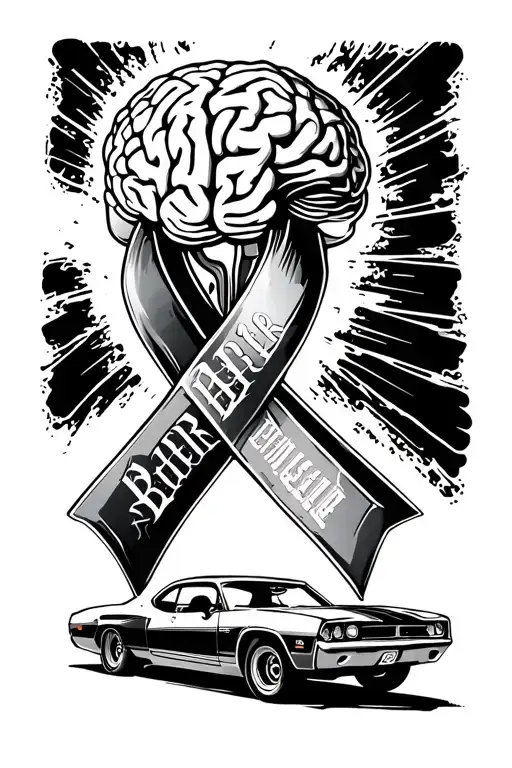 brain cancer ribbon, fire fighter, muscle cars, beer tattoo design idea