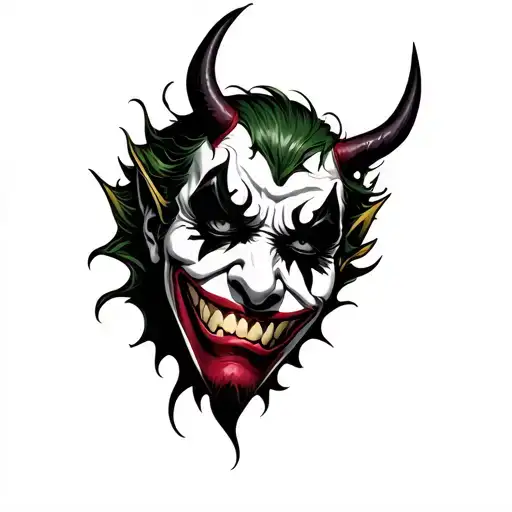 cancer zodiac with joker oni demon mask tattoo design idea