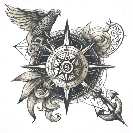 Compass and Anchor angel wings tattoo design idea