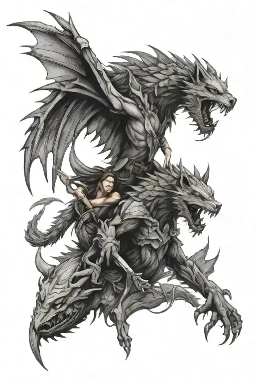 Velaris, knives, werewolf, dragons, ravens flying tattoo design idea