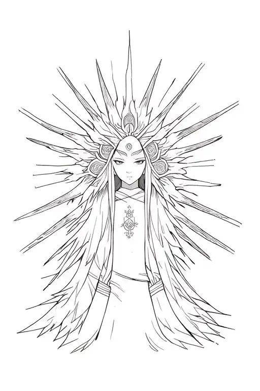 Amaterasu as the sun rising - Japanese style (not thick - something thin and modern) tattoo design idea