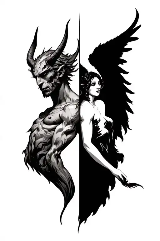 devil and angel half demon tattoo design idea