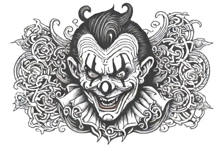 cybersigilism, small neck clown tattoo design idea