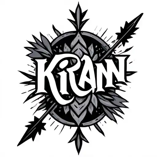 "KIRAN " kiran name tattoo with arrow surrounded tattoo design idea