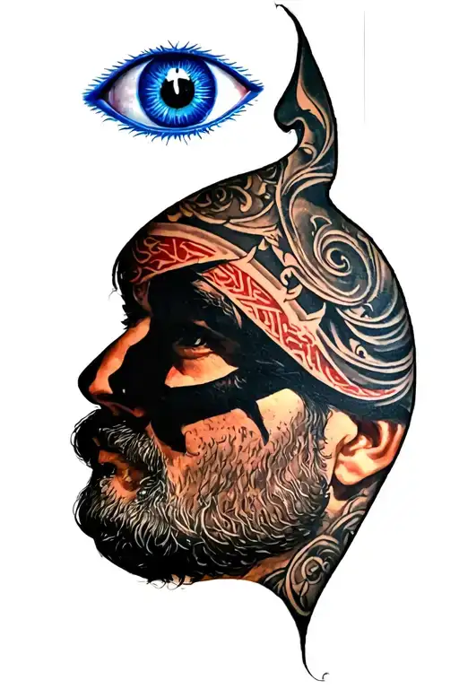 persian tattoo that includes the evil eye and Farvahar for a man that has a lot of detail  tattoo design idea